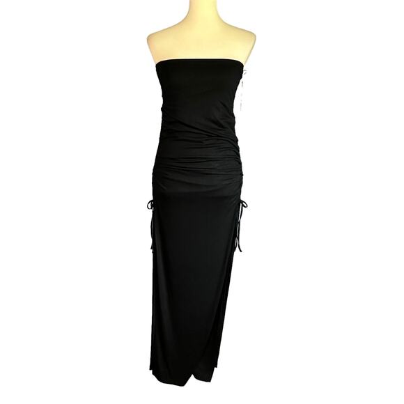 Superdown Black Ruched Maxi Skirt LARGE High Side Slits Revolve Domique $92 NEW - Picture 4 of 12